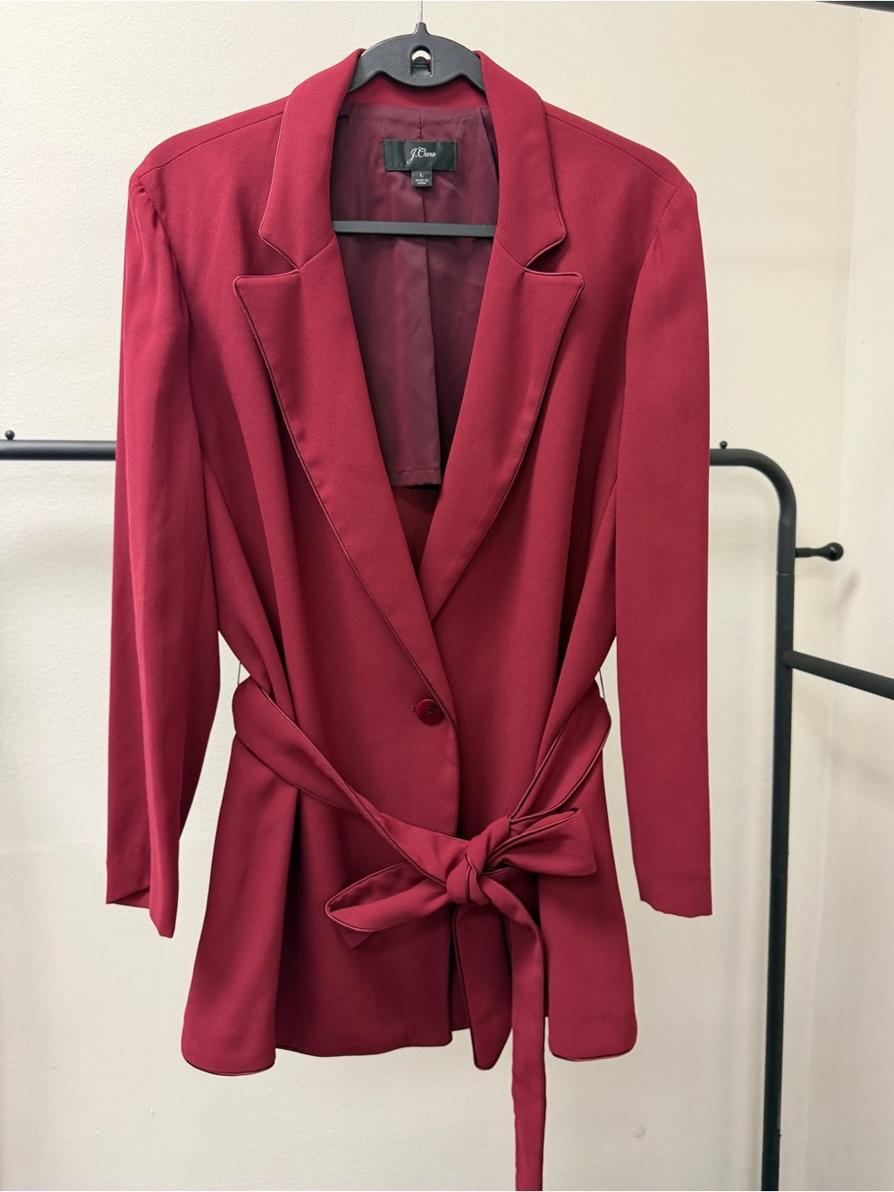 J.Crew Tie Waist Blazer Jacket Women's Large Burgundy Longline Career Office